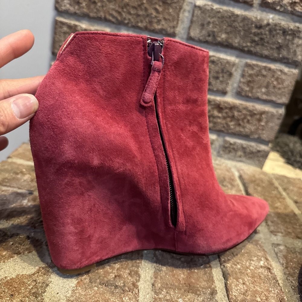 Cole‎ Haan Red Winery Suede Wedge Booties Size 9B F13 D40511 - Picture 7 of 16